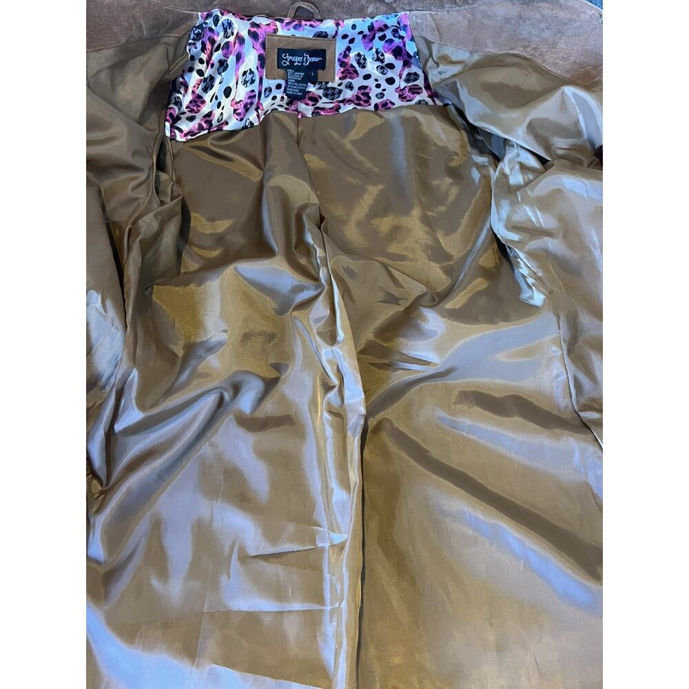 Prosper & Devine Women’s Brown Leather Suede Jacket Large Floral Embroidered - Picture 8 of 10